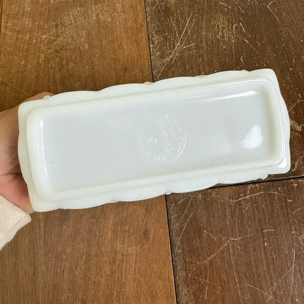 Fire King Anchor Hocking Milk glass Grape Fruit‎ embossed rectangular dish